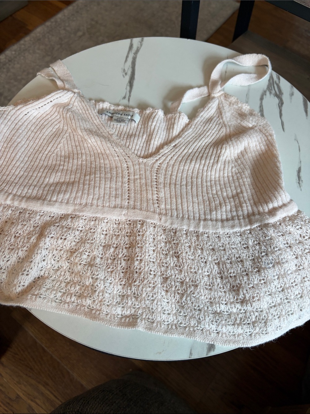 Madewell Pale Pink Ribbed Knit Camisole with Crochet Hem